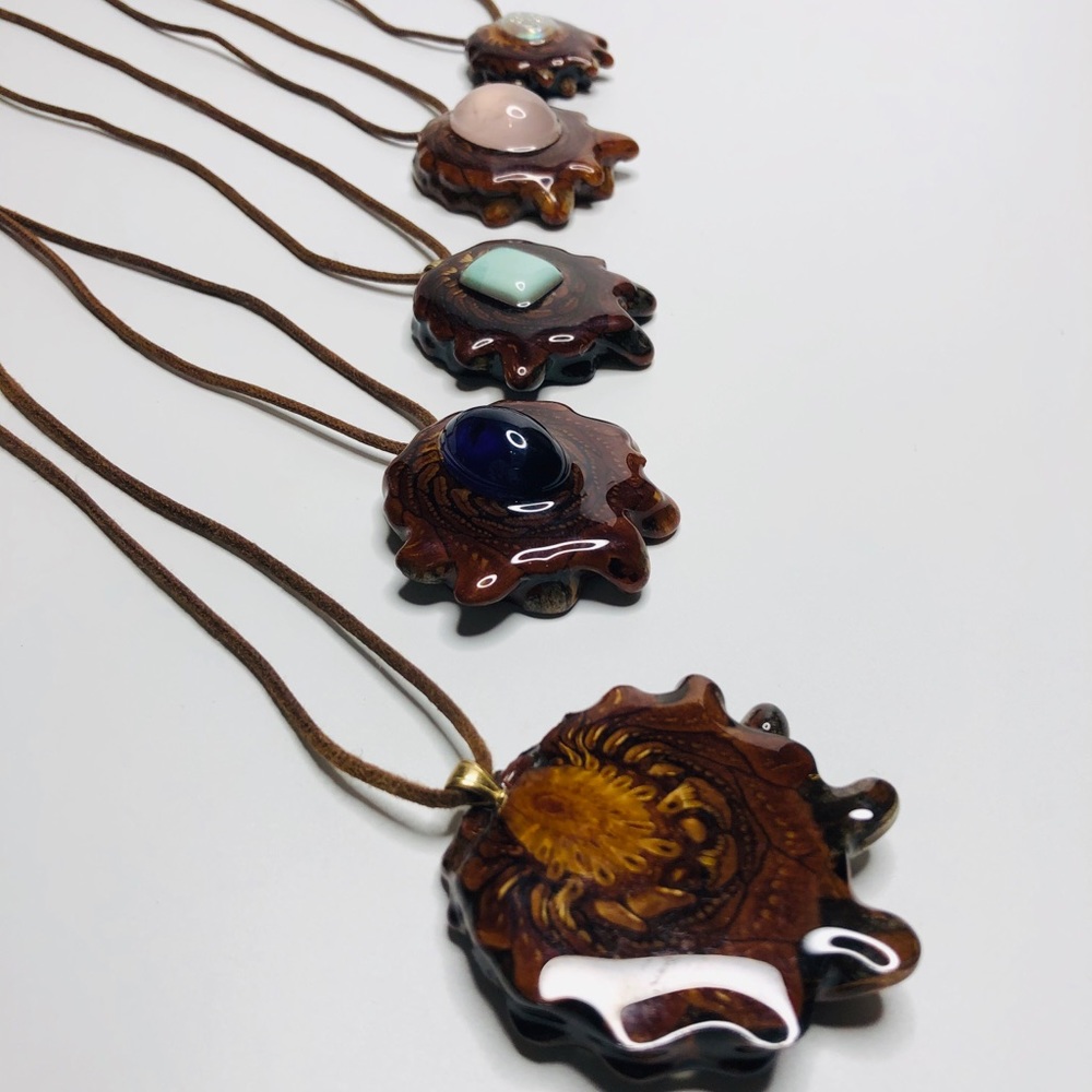 Third Eye Crystal Pinecone Pendant on Real Leather